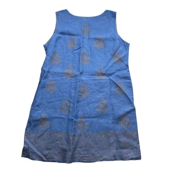 Soft Surroundings XL‎ 100% Linen Blue Gold Sequined Dress Side Zipper Sleeveless - Picture 4 of 4